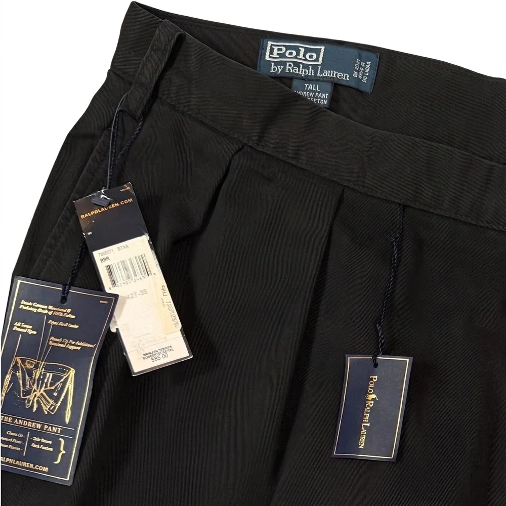 NWT Vintage Polo Ralph Lauren Andrew Pant Mens Two-Pleated Chino Trousers 42Tx35